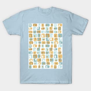 Funky Squares Retro Pattern Aqua, Gold Yellow T-Shirt